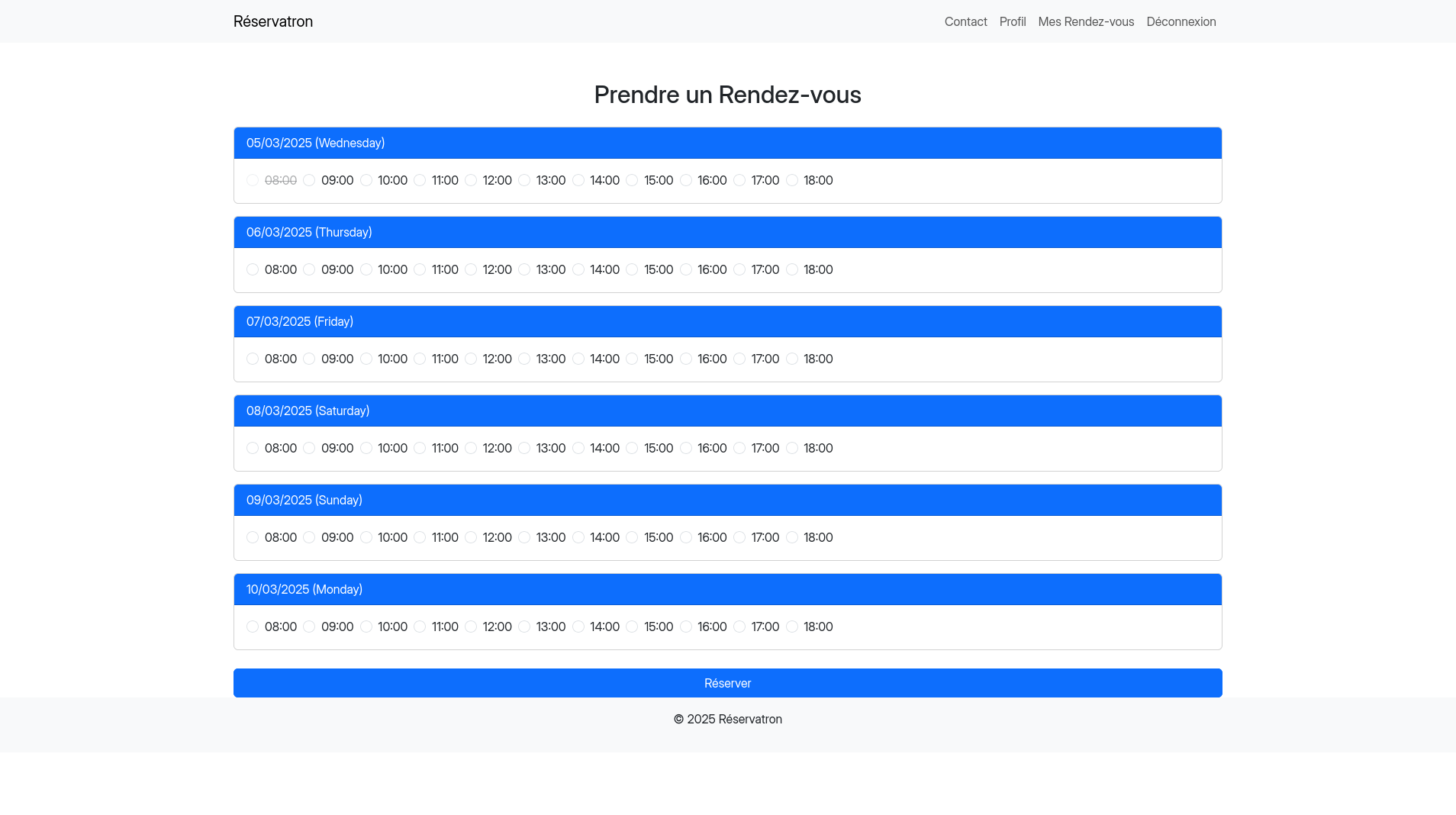 Réservatron scheduling system screenshot